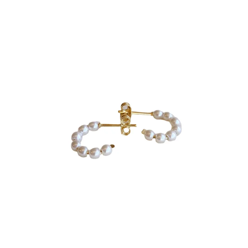 handcrafted beaded bracelet boho Francine Gold Filled 15mm Pearl Bead Hoop Earrings