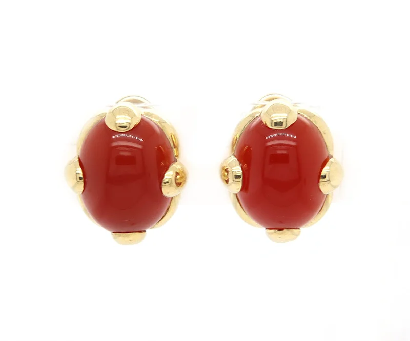 personalized pet photo necklace 20.0ct Oval Carnelians Solitaire Clip on Earrings in 18K