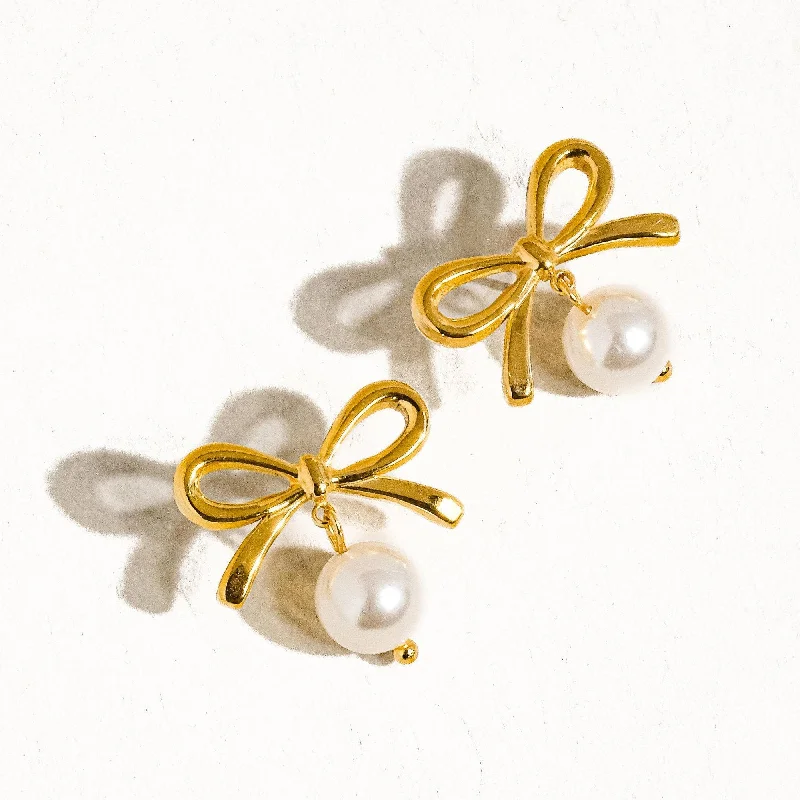 cubic zirconia tennis necklace Aleah Gold Non-Tarnish Bow Pearl Earring