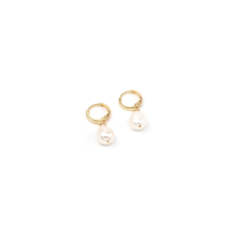 raw amethyst ring silver Alina Pearl Huggie Hoop Earrings
