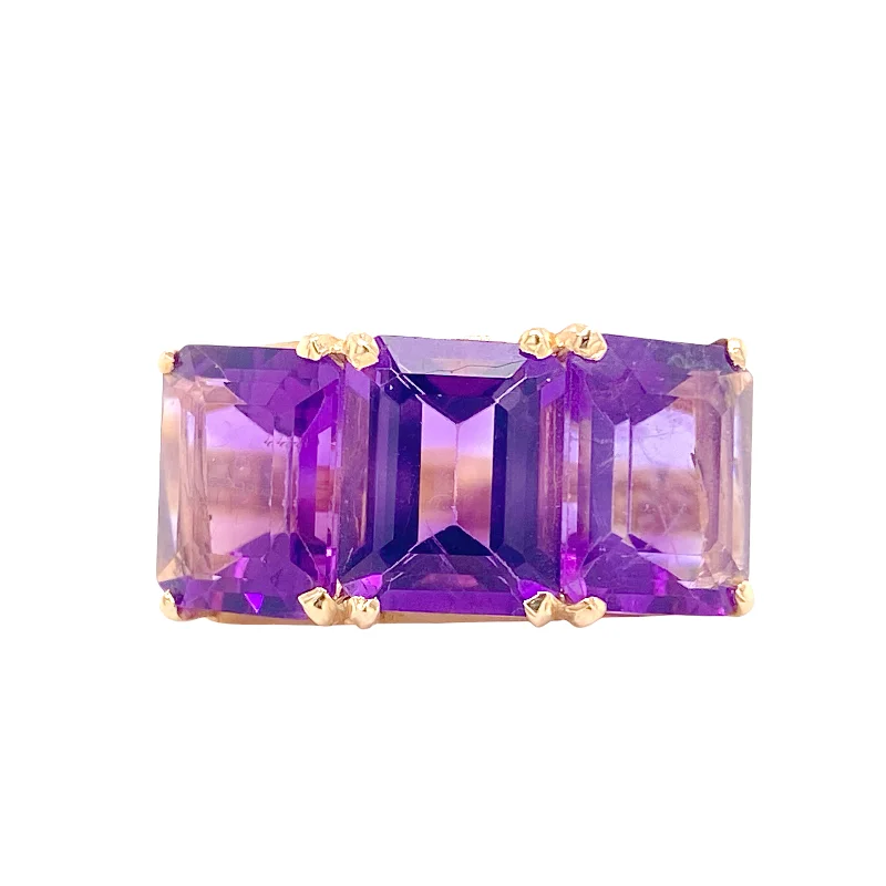 Three Amethyst Emerald Ring