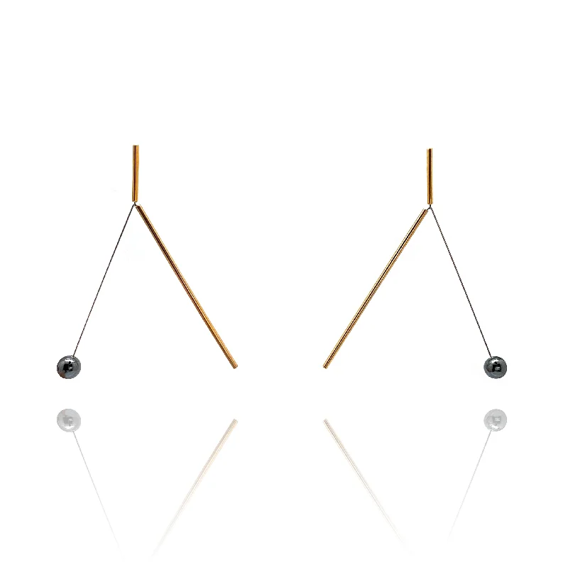 Balancing Hematite Gold Sphere Earrings