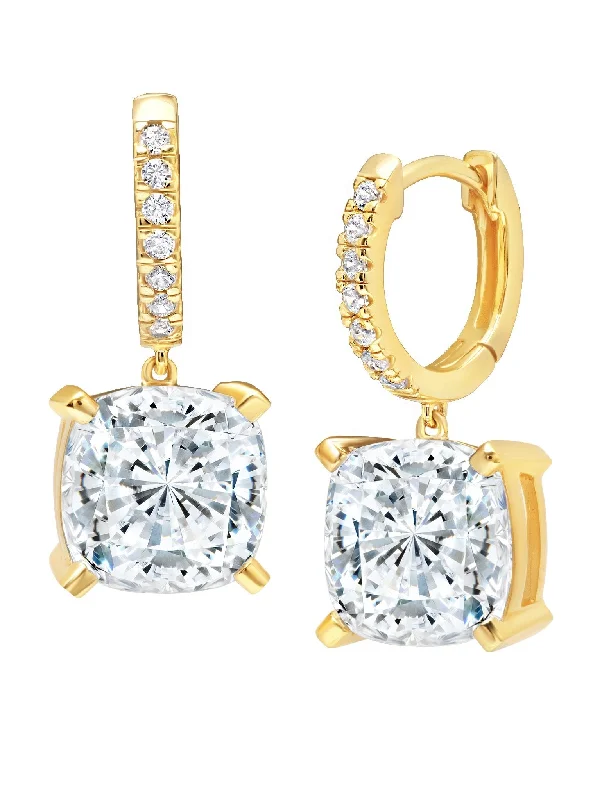 vintage floral engagement ring Bliss Cushion Cut Drop Earrings Finished in 18kt Yellow Gold vintage floral engagement ring Bliss Cushion Cut Drop Earrings Finished in 18kt Yellow Gold