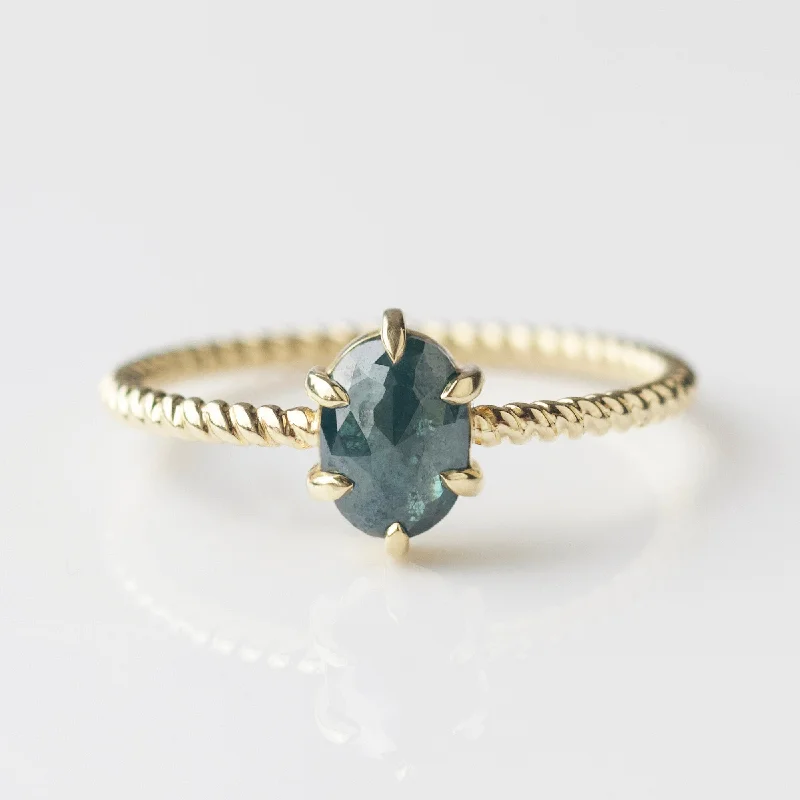dainty cherry blossom ring Exclusive Ocean Blue Oval Diamond Twist Band Ring - Size Medium