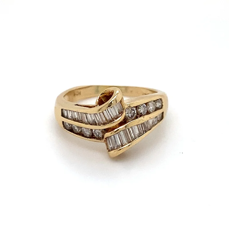 personalized name ring Bypass Round and Baguette Diamond Ring