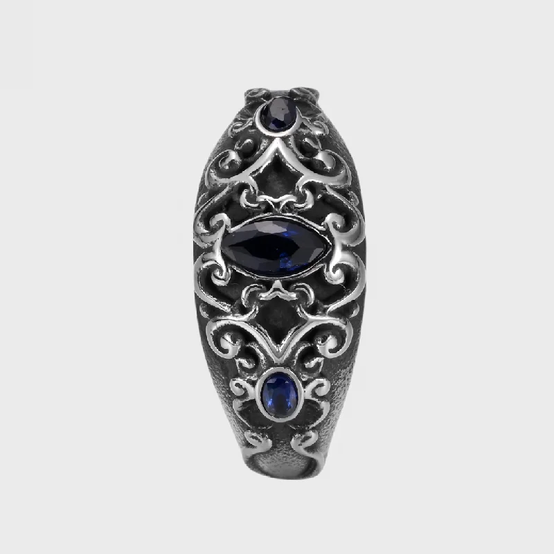 bold gothic vampire ring Chain to Memory - Blue Ring