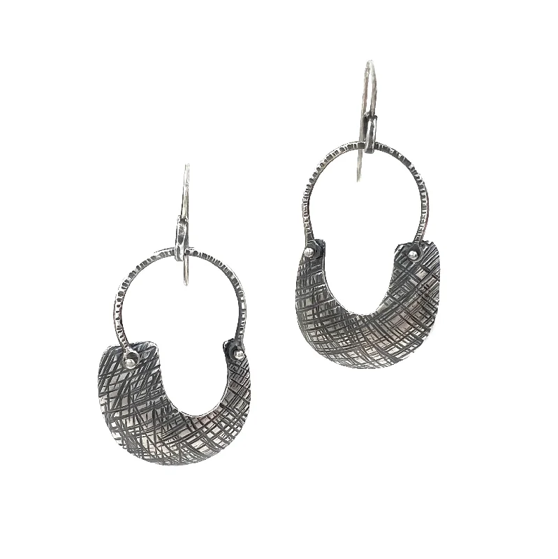 adjustable toe ring silver Cross Hatched Crescent Earrings