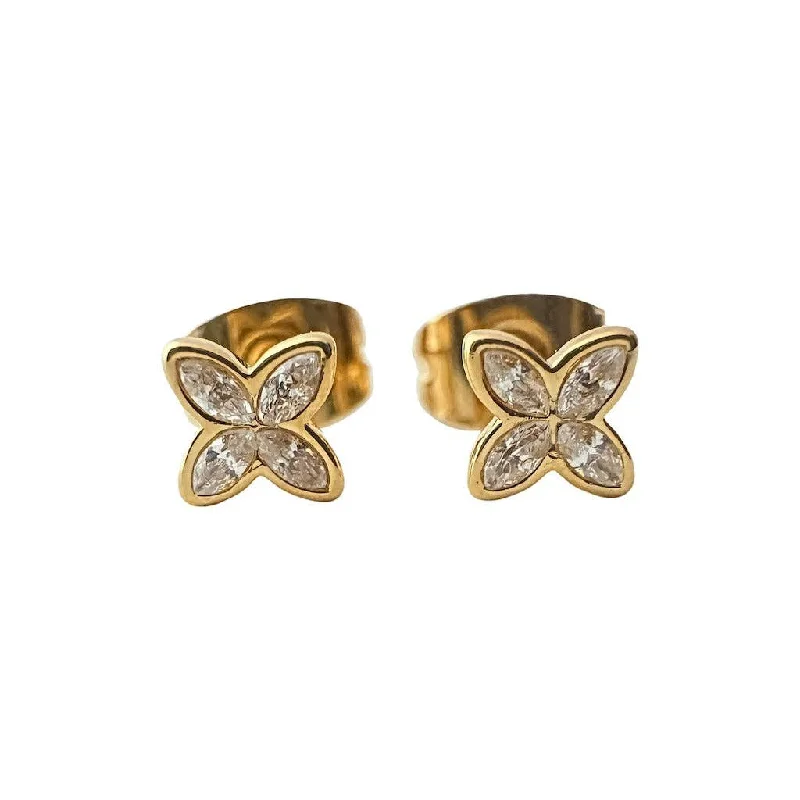 crystal-studded gold ring Crystal Petal Studs