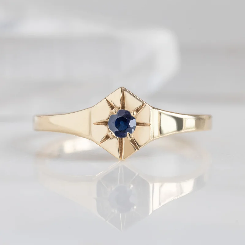 unique moon phase ring Custom Blue Sapphire Birthstone Signet Ring | 10K Yellow Gold unique moon phase ring Custom Blue Sapphire Birthstone Signet Ring | 10K Yellow Gold