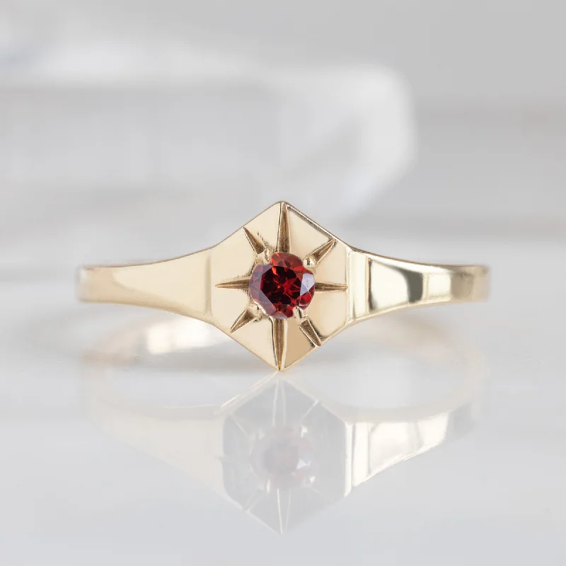 sterling silver toe ring set Custom Garnet Birthstone Signet Ring | 10K Yellow Gold