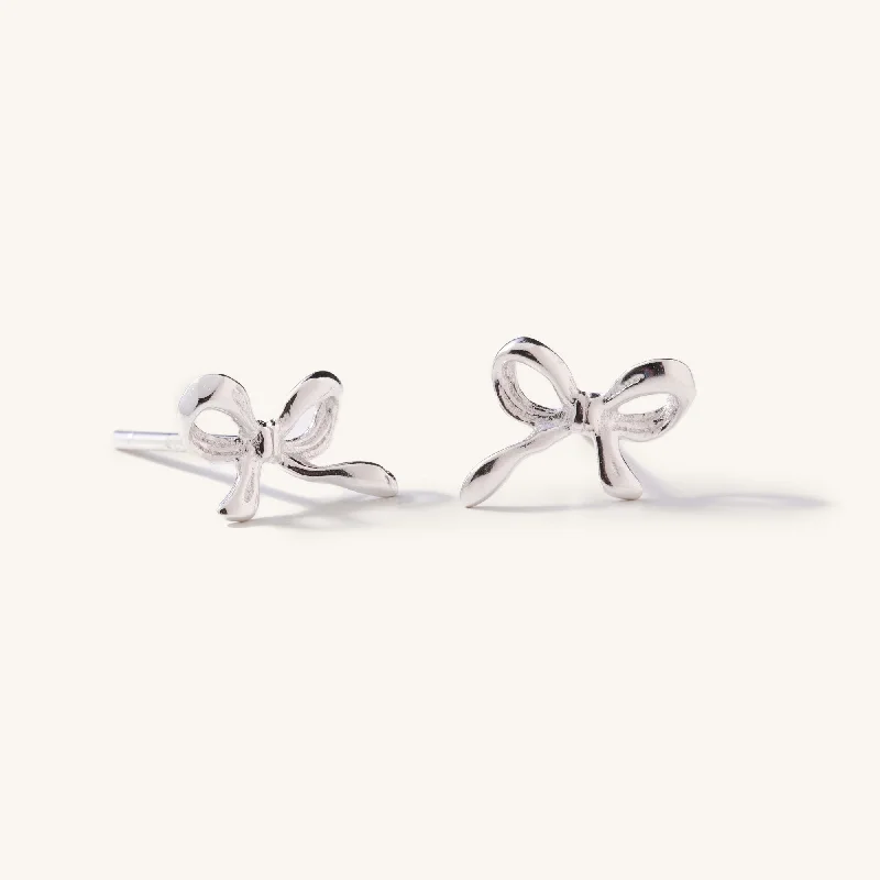 simple snake chain necklace Dainty Bow Studs- Silver