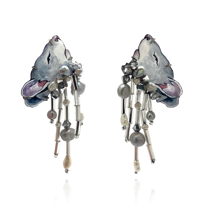 handmade antique silver bangle Dew Drop Mice Earrings