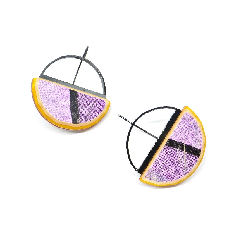 yellow sapphire engagement ring Diam Hoop Threader Earrings, Purple & Black