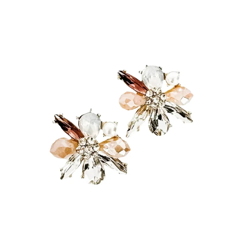 14k gold nose ring hoop Rose crystal flower post earrings