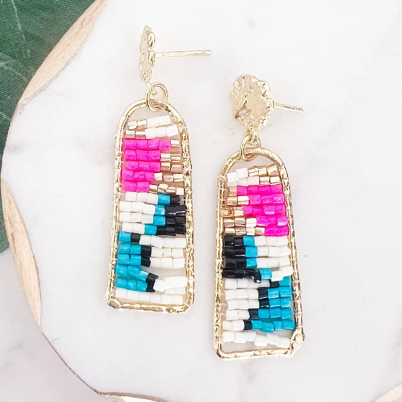 minimalist diamond stud earrings Miami Multi Seed Bead Gold Dangle Earrings