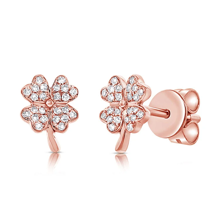minimal diamond bar necklace Elegant 14K Gold Four-Leaf Clover Diamond Stud Earrings