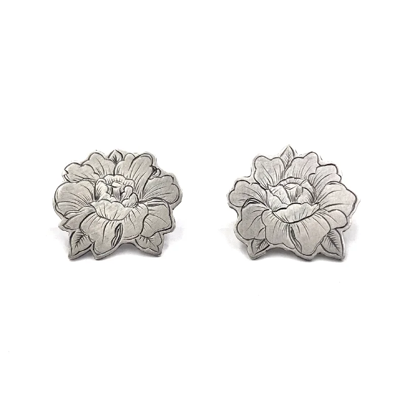 bold statement ring chunky Engraved Rose Studs