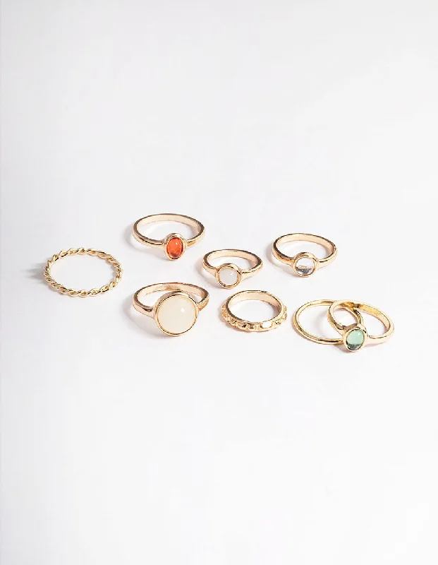 Gold Natural Stone Mixed Ring Pack