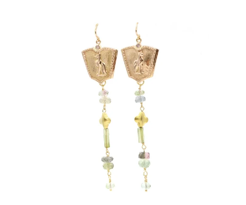 large statement turquoise ring EVE Goddess Multistone Dangle Earrings in 18K