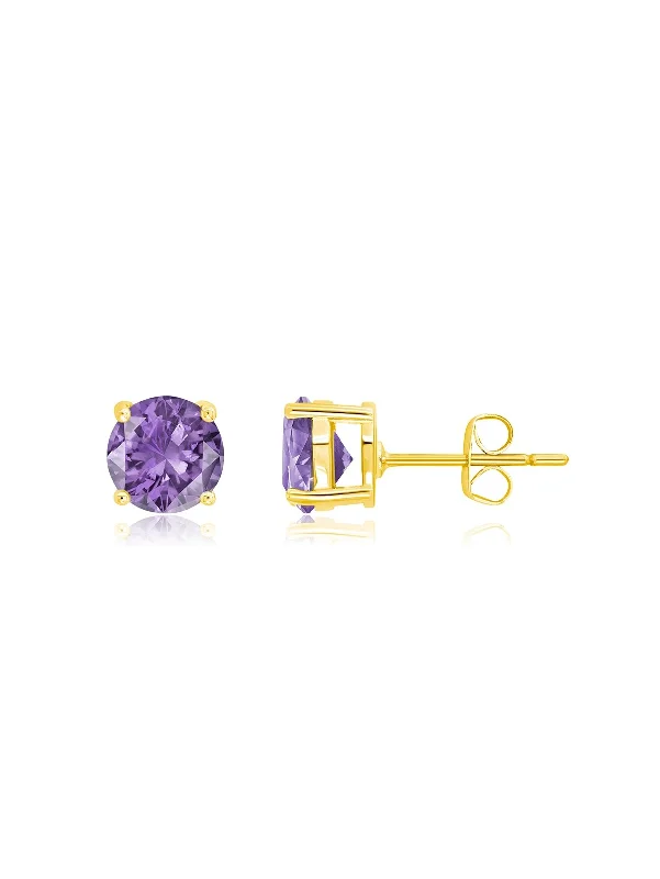 February Birthstone Stud Earrings in 18kt Yellow Gold Finish