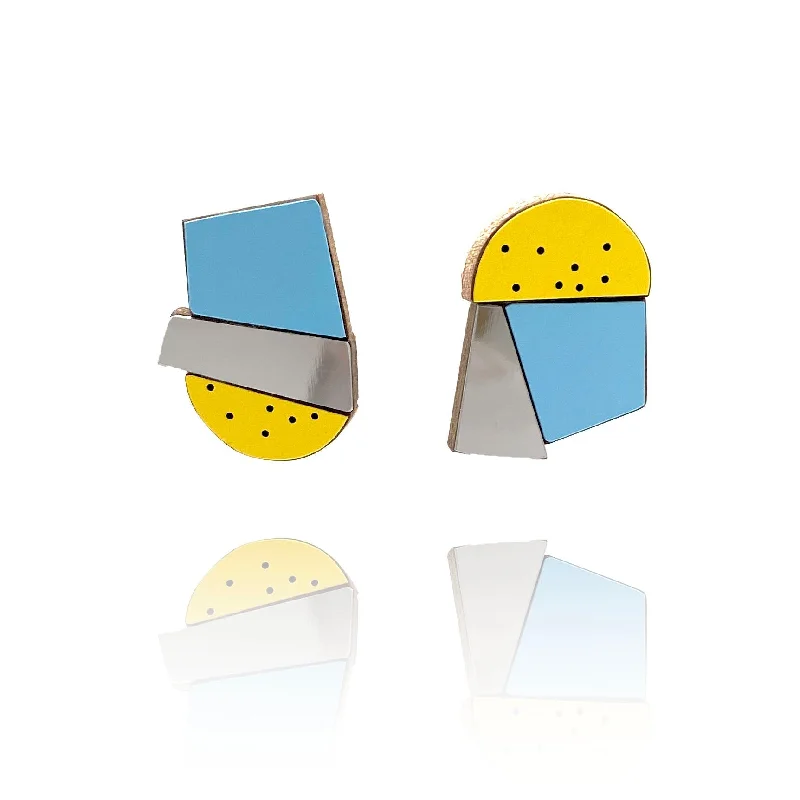 aquamarine and diamond wedding ring Geometric Earrings - Blue, Silver and Yellow