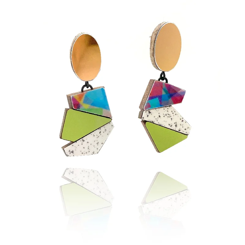 unique gemstone cocktail ring Geometric Earrings - Gold, Multicolor and Marbled
