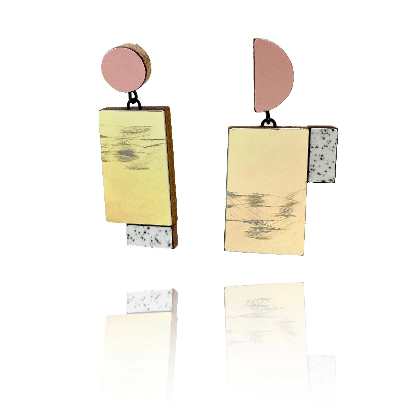 handmade leather ring Geometric Earrings - Pink, Marble and Textured Gold
