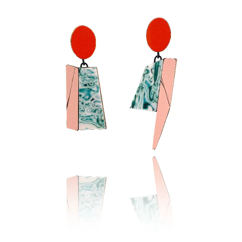 bohemian gemstone choker Geometric Earrings - Pink, Red and Ocean Marble