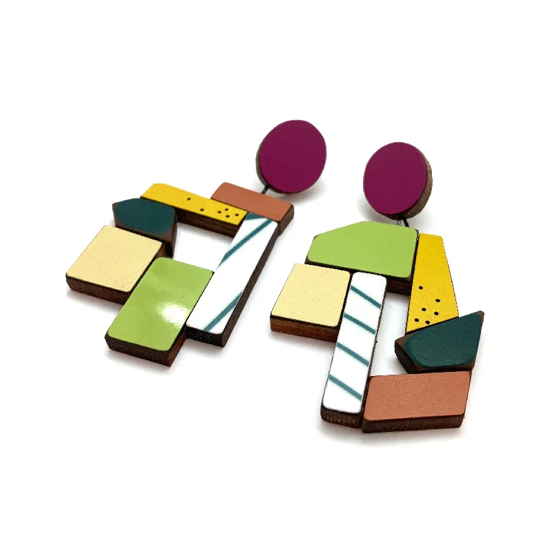 handmade braided leather necklace Geometric Earrings - Pink, Striped and Multicolored handmade braided leather necklace Geometric Earrings - Pink, Striped and Multicolored