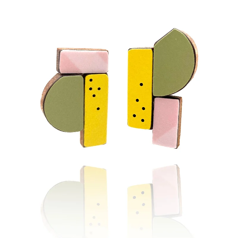 dainty rose gold chain bracelet Geometric Earrings - Pink, Yellow and Green