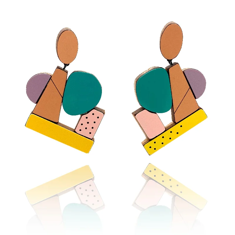 dainty gemstone chain bracelet Geometric Earrings - Vintage Orange Multicolor