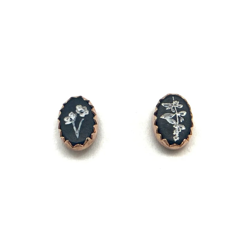 minimalist rose gold stacking rings Gold and Onyx Floral Studs