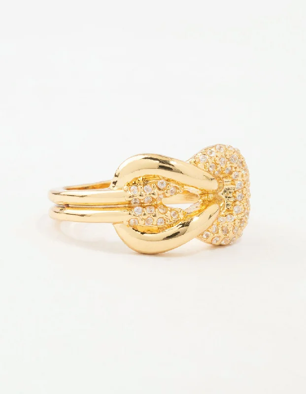 Gold Bold Diamante Knotted Ring