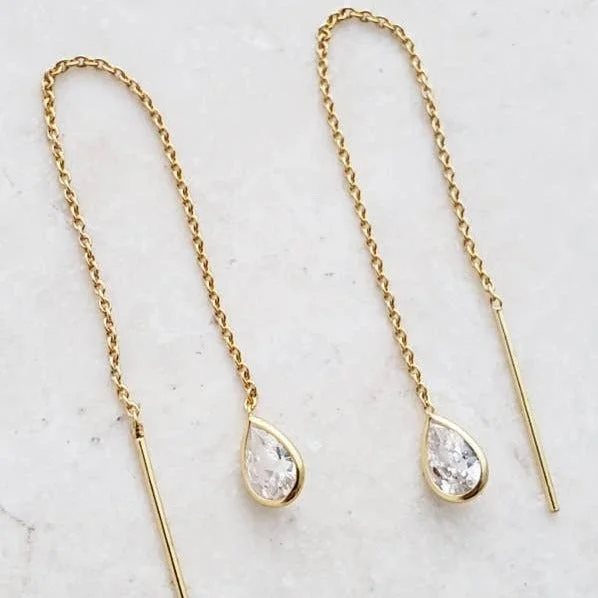 minimalist gold square earrings Gold Crystal Threader Earrings - Clear