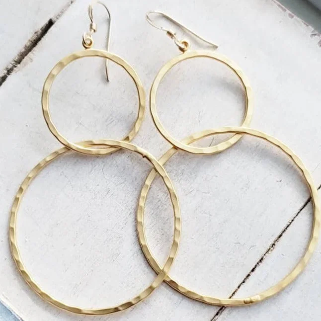 custom zodiac sign ring Gold Hammered Circle Hoops Earrings