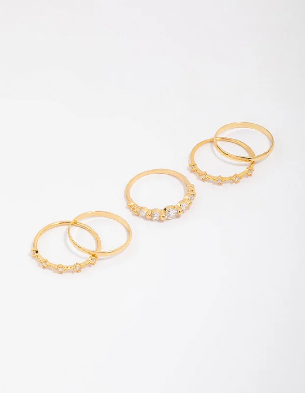 Gold Plated Dainty Cubic Zirconia Stacking Ring 5-Pack