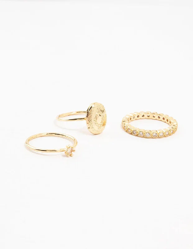 Gold Plated Locket Rings 3-Pack