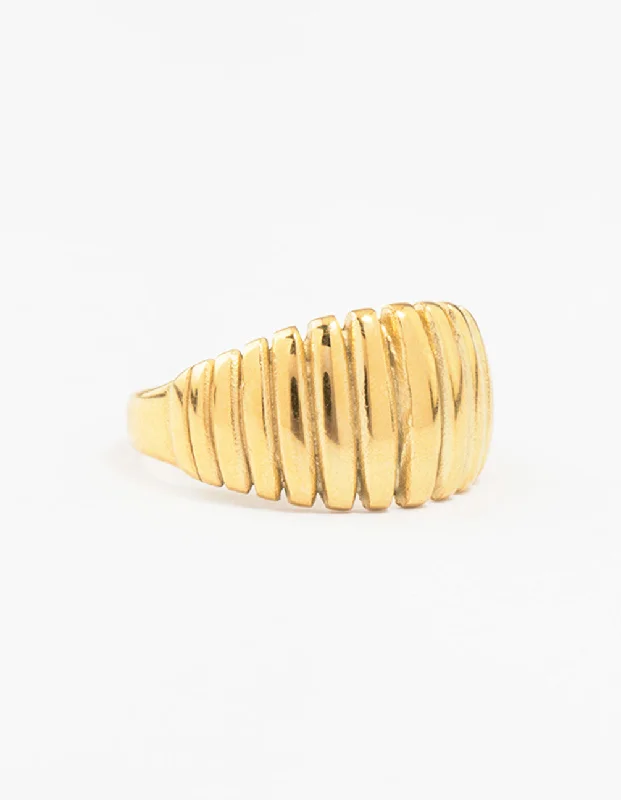 Waterproof Gold Plated Stainless Steel Crescent Cocktail Ring