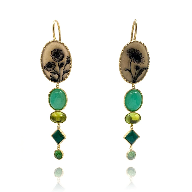 vintage pearl engagement ring Green Agate Sunflower Earrings