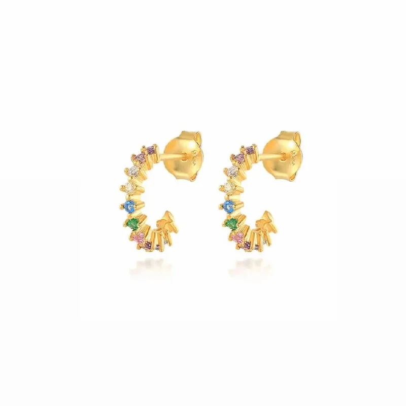 personalized gold bar necklace Josie Rainbow Gem Hoops
