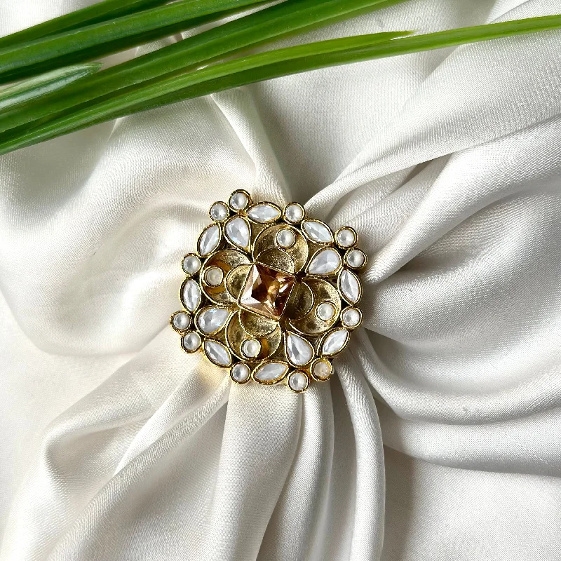 minimal gold ring stack Kundan Ring 10 (Adjustable)