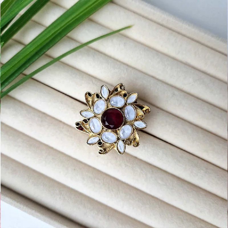 women’s leather wrap bracelet Kundan Ring (Ruby)