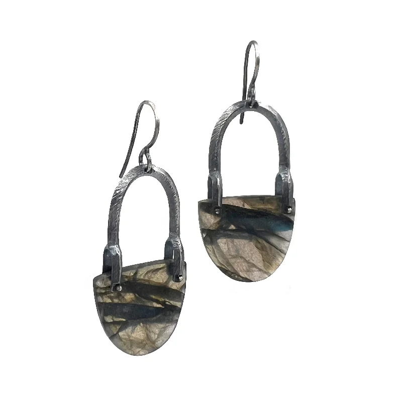 vintage diamond brooch pin Labradorite Double Bridle Bit Earrings