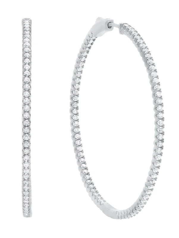 tiny diamond cross necklace Large Pave Hoop Earrings in Platinum