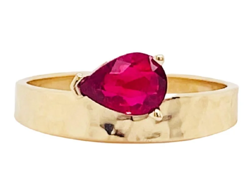 Horizontal Ruby Marquise Hammered Band