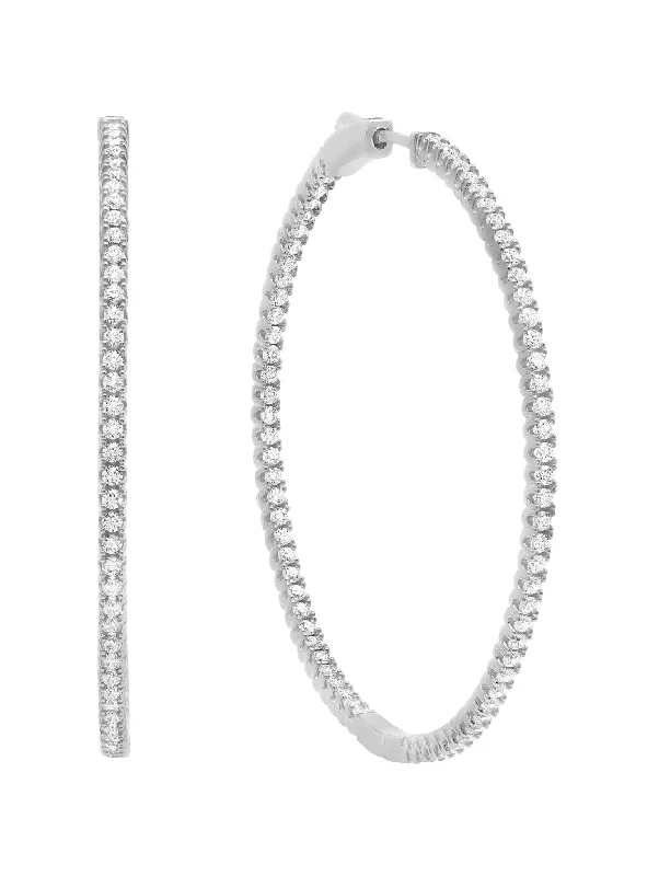 sterling silver angel wing pendant Medium Pave Hoop Earrings in Platinum