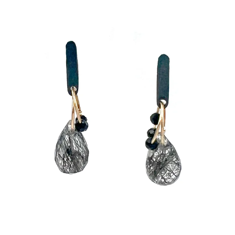small diamond cross pendant Mini Tangle Earrings, Tourmalated Quartz