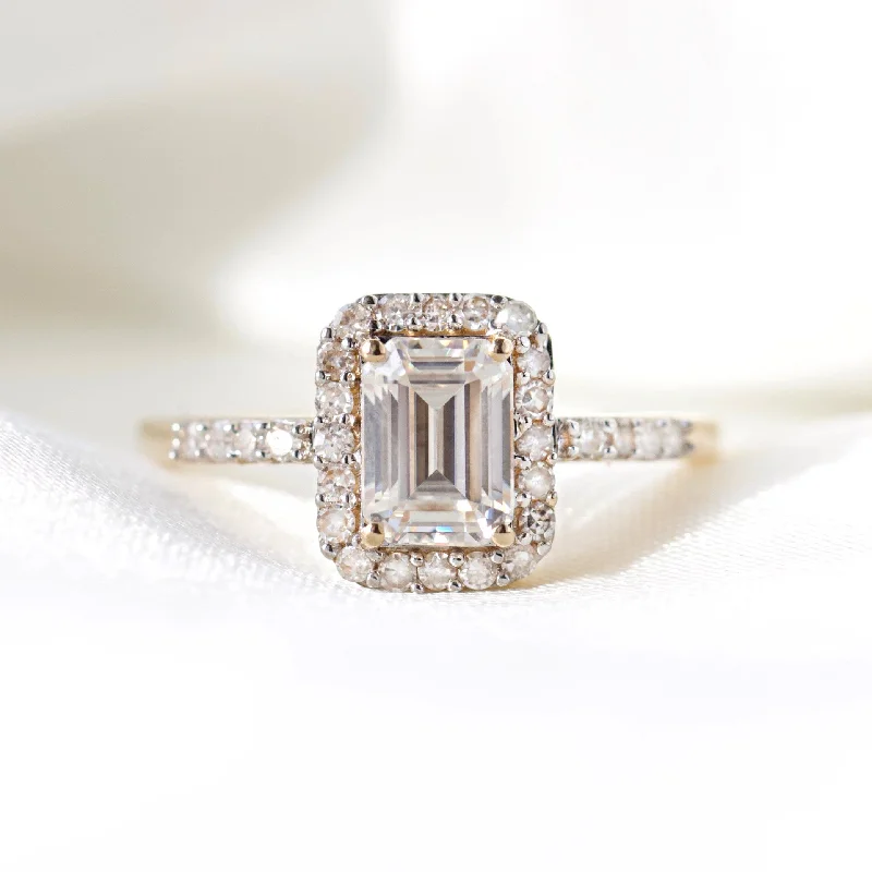 vintage filigree engagement ring Willow Moissanite and Diamond Pave Halo Ring