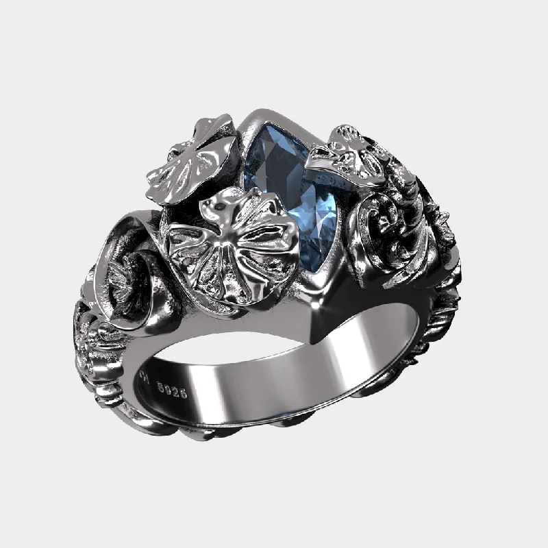 vintage-style filigree bracelet Nénuphar - Blue Ring