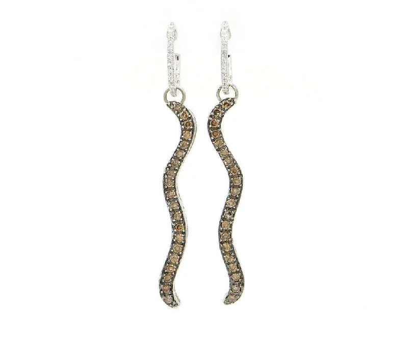 thin gold wire earrings New 1.00ctw Chocolate and White Diamond Drop Earrings in 14K